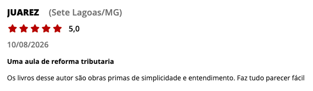 Avaliação de leitor do livro Reforma Tributária Esquematizada, de Felipe Duque, publicada no site da Editora Juspodivm